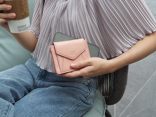 Charin Daily (Nude) : Mini wallet, short wallet, cow leather, Nude pink