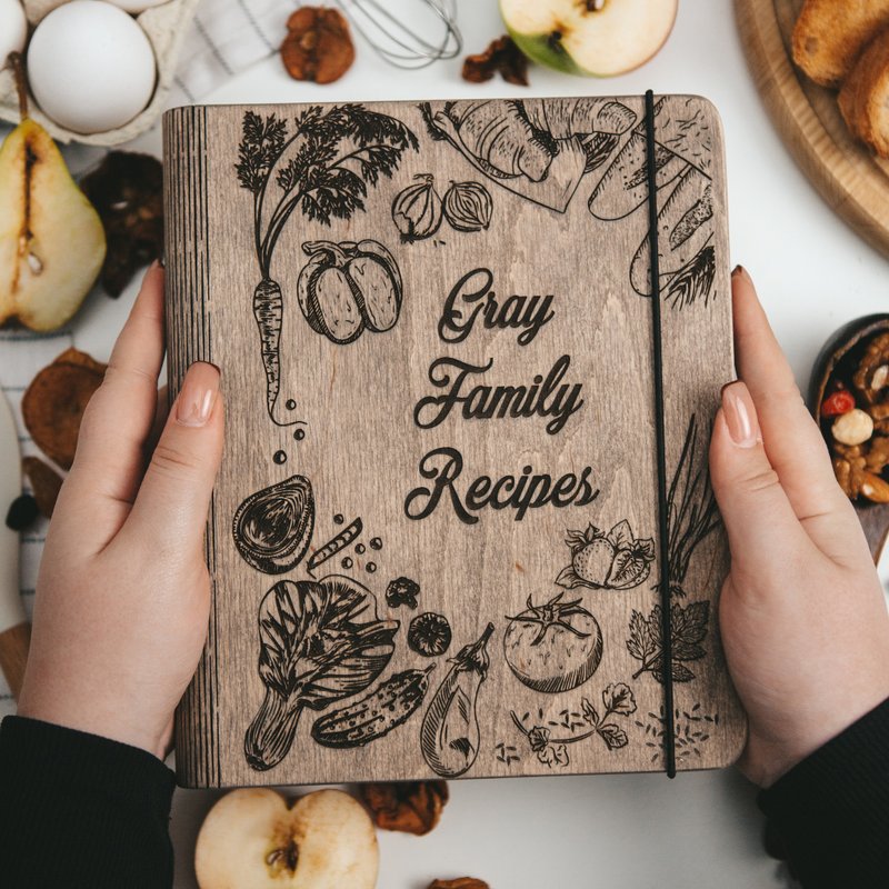 Recipe Book Binder, Custom Recipe Journal, Christmas Gift, Family Cookbook - 筆記本/手帳 - 木頭 咖啡色