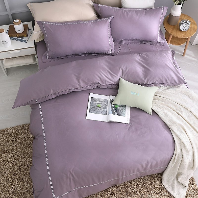 (特大)返真-迷情紫-高質感60棉兩用被床包四件組【6*7尺King 】 - 床包/寢具 - 棉．麻 紫色