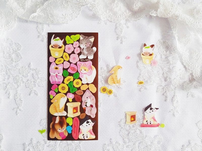 four seasons of cats - cute animal seal sticker (hirin) - 貼紙 - 紙 多色