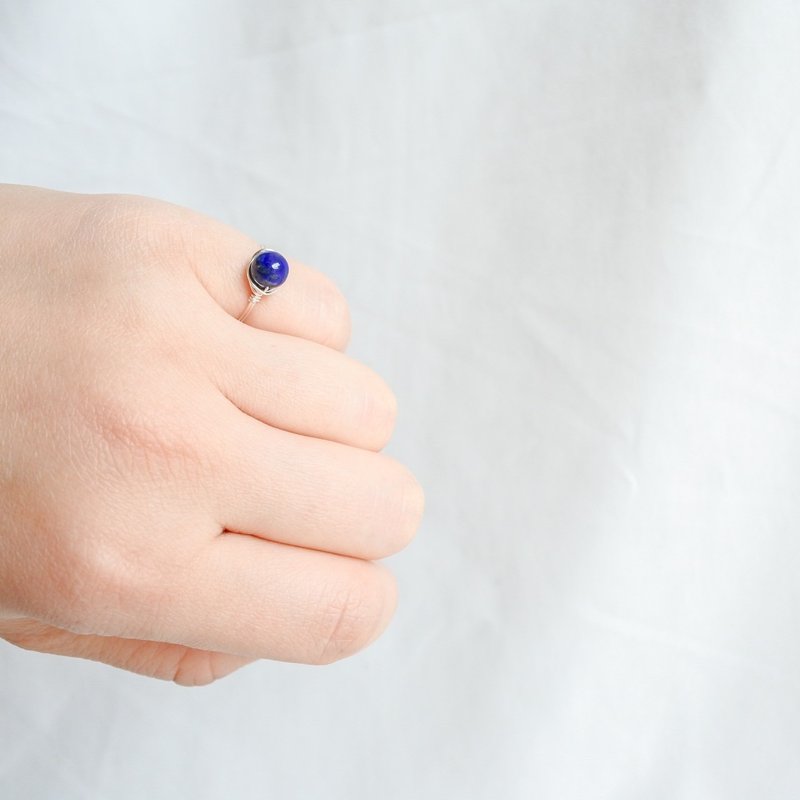 Lapis Lazuli – Tiny – Silver Ring – Natural Stone Ring - 戒指 - 其他金屬 藍色