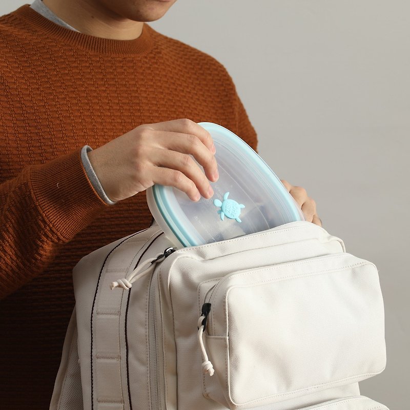 【仁舟淨塑】便當外袋組∣1200ml矽密盒2.0+印花樂純棉順手包(M) - 便當盒/飯盒 - 矽膠 藍色