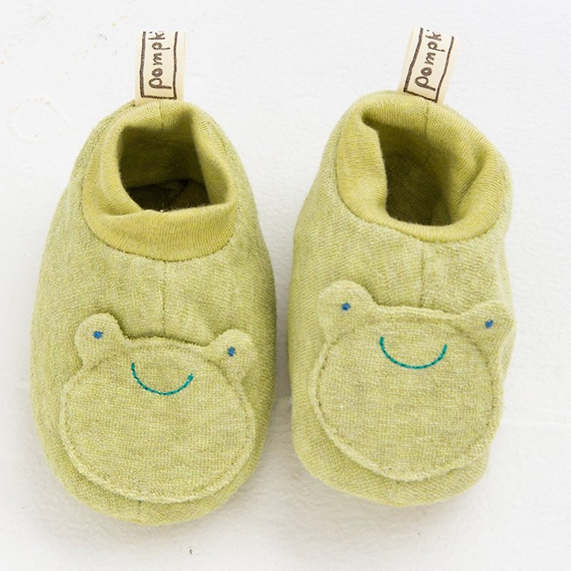 Y-1362 100% Organic Cotton Booties Frog Frog Booties Frog Made in Japan - รองเท้าเด็ก - ผ้าฝ้าย/ผ้าลินิน สีเขียว
