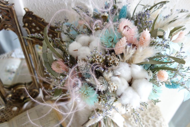 Wedding floral decoration series ~ romantic pink blue bouquets, wrist flowers, corsage set - ช่อดอกไม้แห้ง - พืช/ดอกไม้ สึชมพู