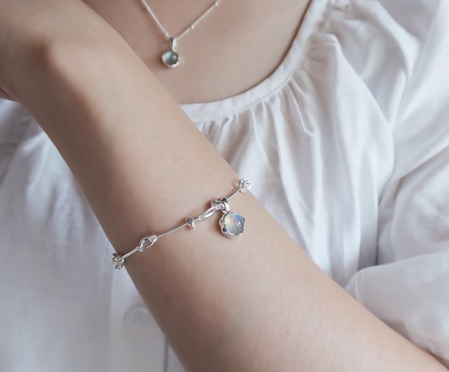 Water Element 925 Sterling Silver Gold Plated Adjustable Bracelet With Half Chain Half hotsell Moonstone Beads