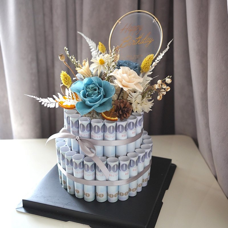 【竒floral flower】Classic double-layer rich flower cake eternal life without withering flower dry flower birthday gift - Dried Flowers & Bouquets - Plants & Flowers 