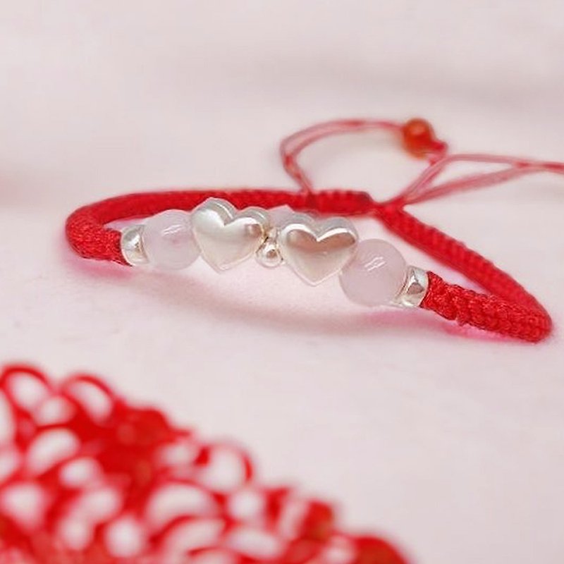 Good Luck in the Year of the Dragon* Heart to Heart Rose Quartz Sterling Silver Red Thread Bracelet (Red Thread to ward off evil and bring good luck to the old age) - Bracelets - Gemstone Red