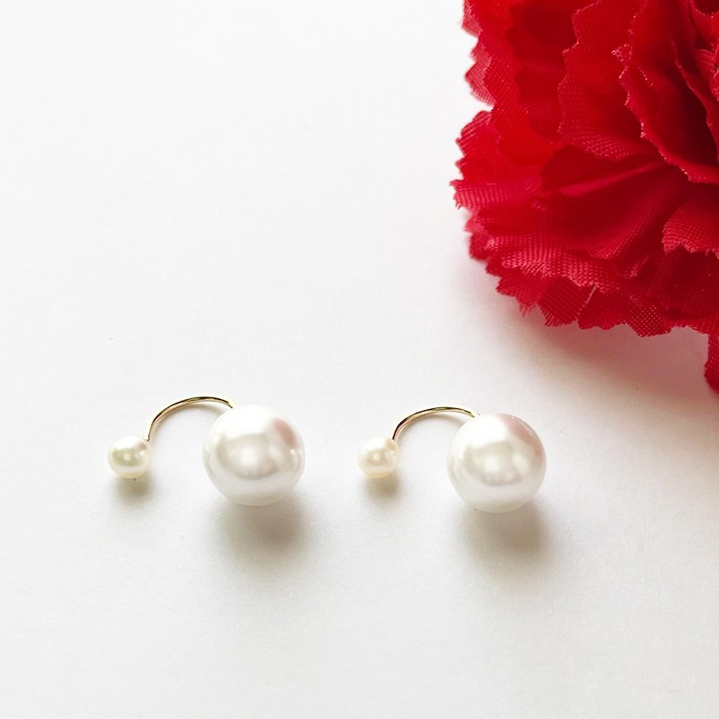 double pearl earrings - ต่างหู - ไข่มุก ขาว