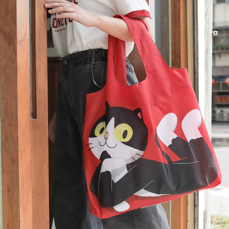[Curly Cat Bag] Folding Storage Reusable Shopping Bag - Milk Type - Handbags & Totes - Polyester Red