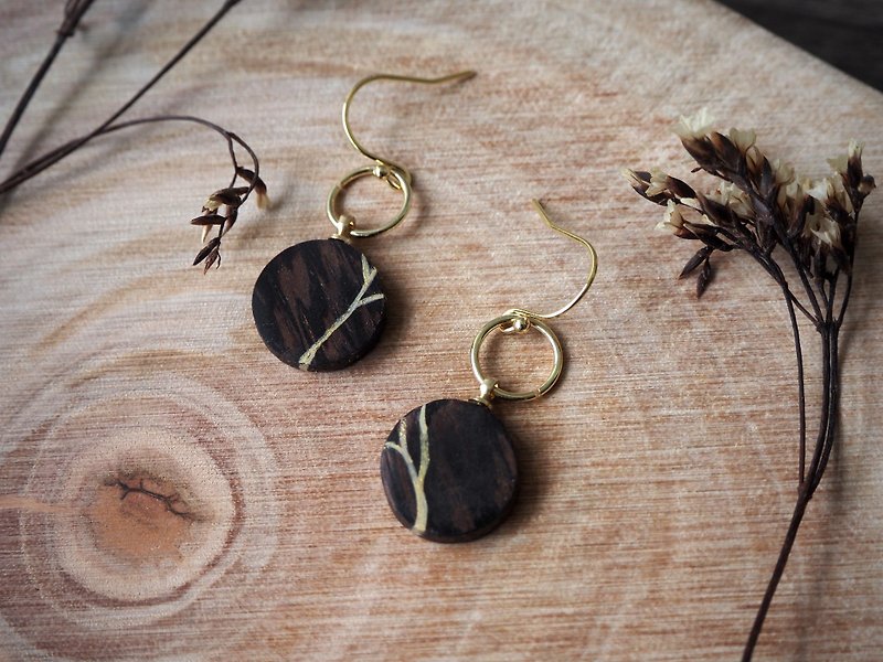 Handmade walnut earrings-Full Moon Series 4 - Earrings & Clip-ons - Wood 
