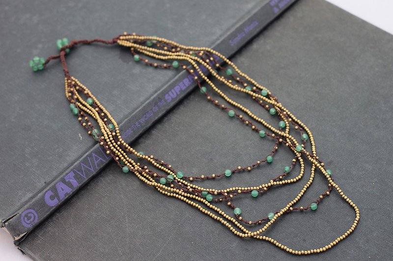 Jade Brass Multi Strand Long Necklaces Six Strand  - Necklaces - Jade Green