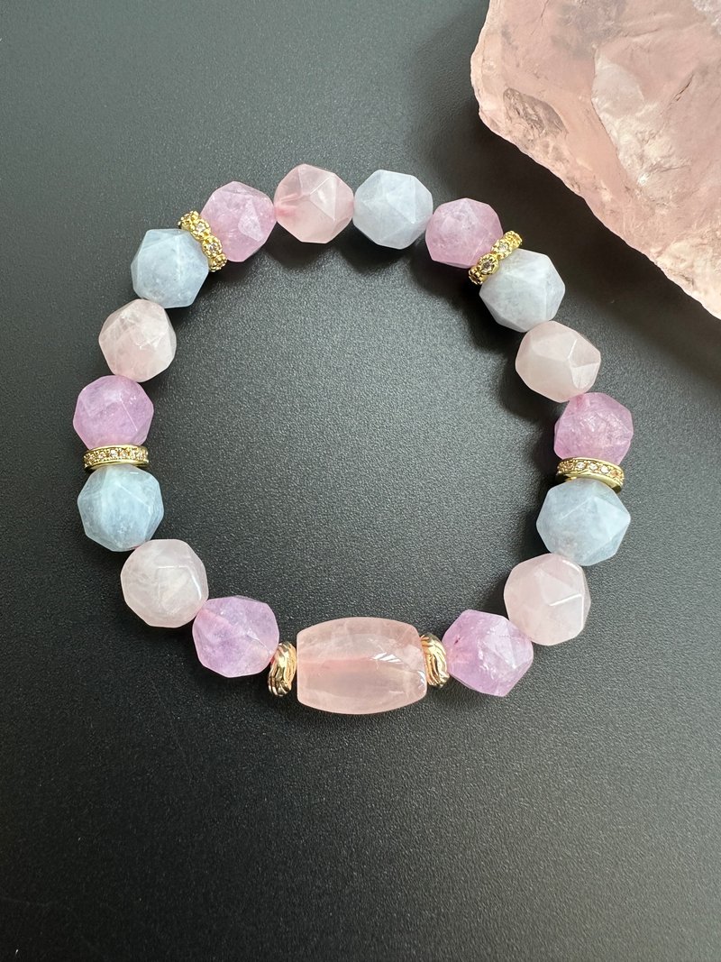 粉晶、海藍寶、薰衣草紫水晶。免運中。原創水晶手鍊。 - 手鍊/手環 - 水晶 