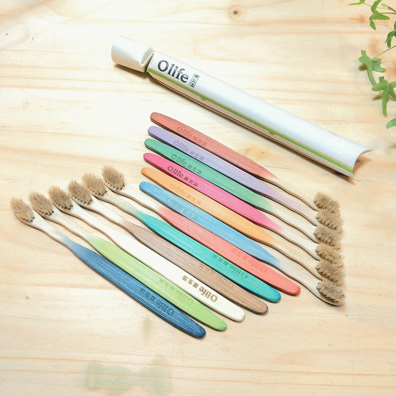 Olife original life natural handmade bamboo toothbrush [medium softness white horse hair gradient color 12 sticks] - Other - Bamboo Multicolor
