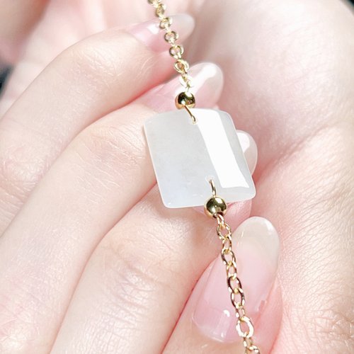 瓔珞珠寶盒 E.L.Jewelry Box 【願‧無事】冰糯翡翠無事牌手鍊14K金| 天然緬甸玉翡翠A貨 |送禮