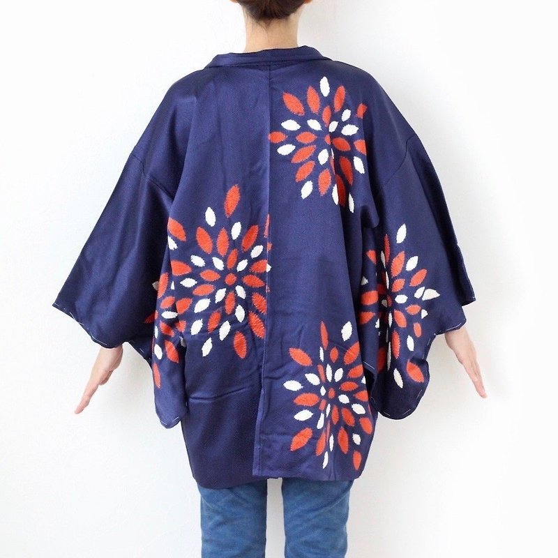 floral SHIBORI kimono, shibori, haori, silk kimono, kimono /3599 - เสื้อแจ็คเก็ต - ผ้าไหม สีน้ำเงิน