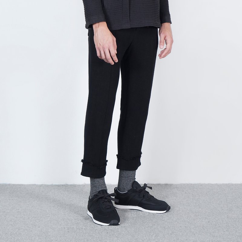 Black and white cut AW jet black non-reverse pleated simple trousers - Men's Pants - Cotton & Hemp Black