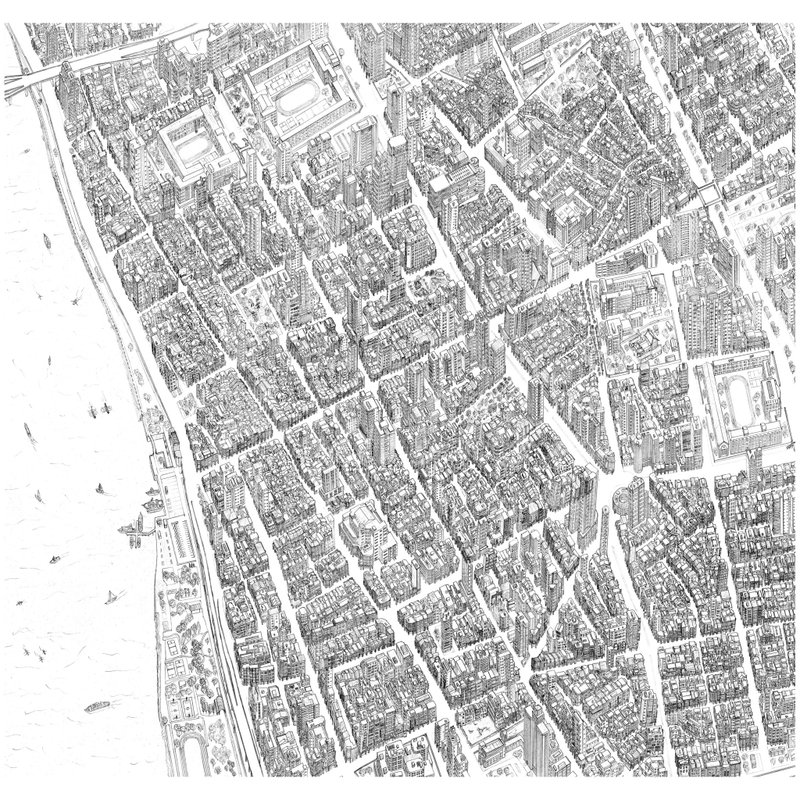 大稲埕、台北 手描きマッププリント、小サイズ - ウォールデコ・壁紙 - 紙 ホワイト