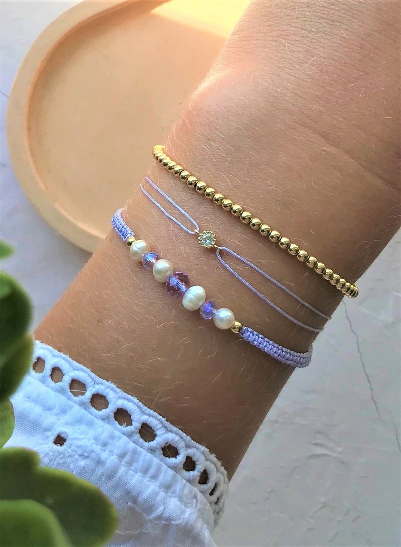 Set of light purple bracelets. Mix Bracelet - Gold & Pearl. Beaded bracelet. - 手鍊/手環 - 珍珠 紫色