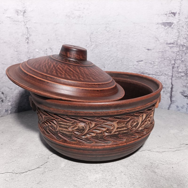 Pottery casserole 3000 ml Handmade red clay Cooking Pot - Pots & Pans - Clay 