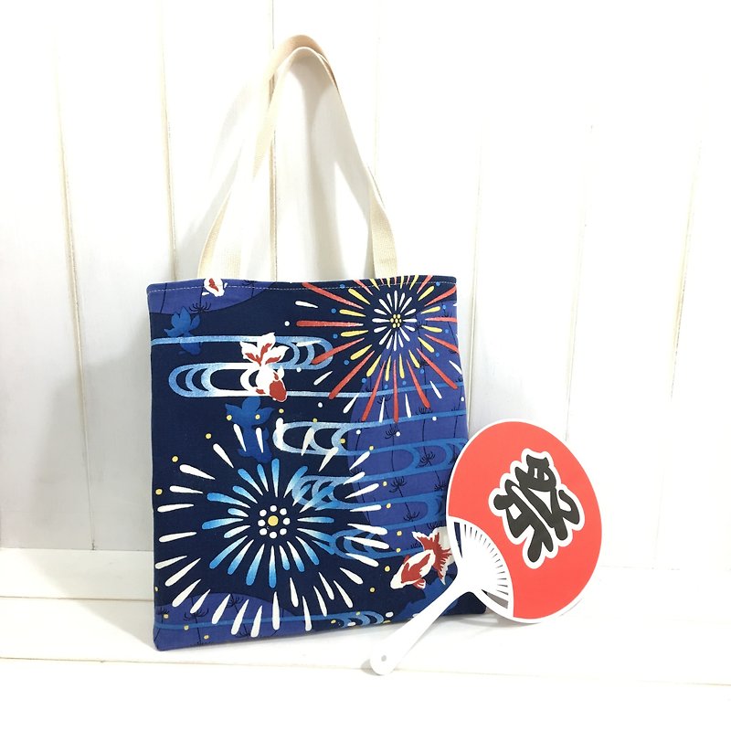 ✎ Japan 捺 dye | set shoulders shoulder bag | flower fire goldfish - กระเป๋าแมสเซนเจอร์ - ผ้าฝ้าย/ผ้าลินิน 
