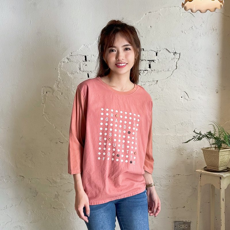 Hana Mokuba patchwork fabric dotted crew neck long-sleeved top - เสื้อผู้หญิง - วัสดุอื่นๆ 