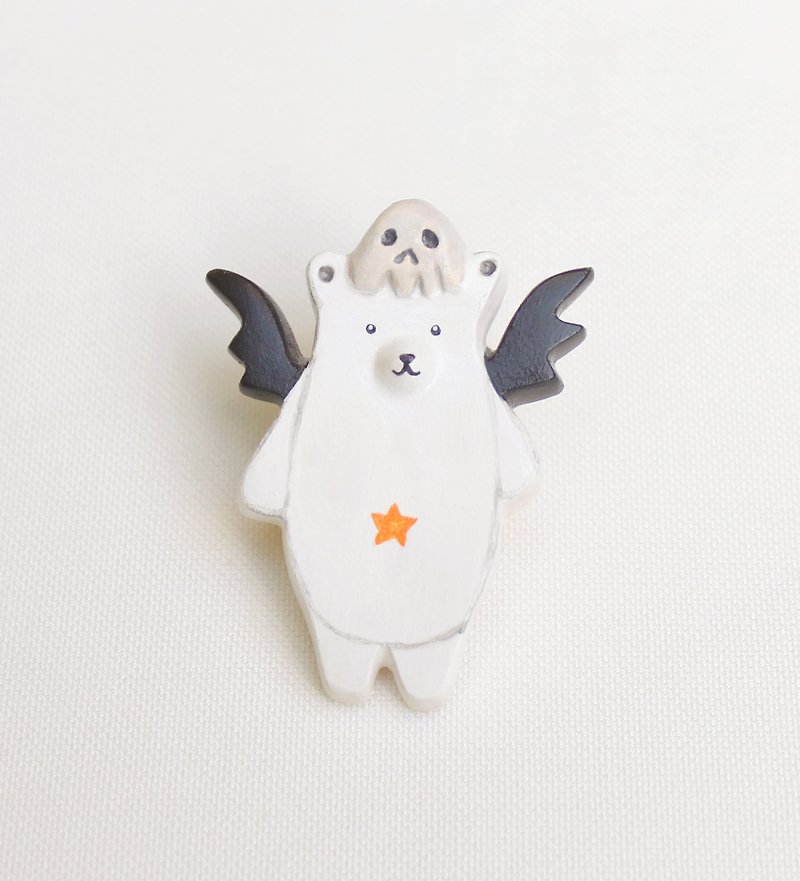 Handmade little devil  polar bear  brooch/  Halloween - เข็มกลัด - ดินเหนียว ขาว