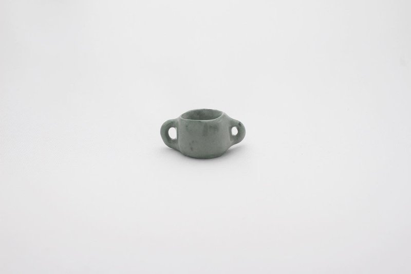 Pocket Mini Ceramic Double Handle Cup - Dark Green - Please confirm the size before subscripting - ของวางตกแต่ง - เครื่องลายคราม สีเขียว