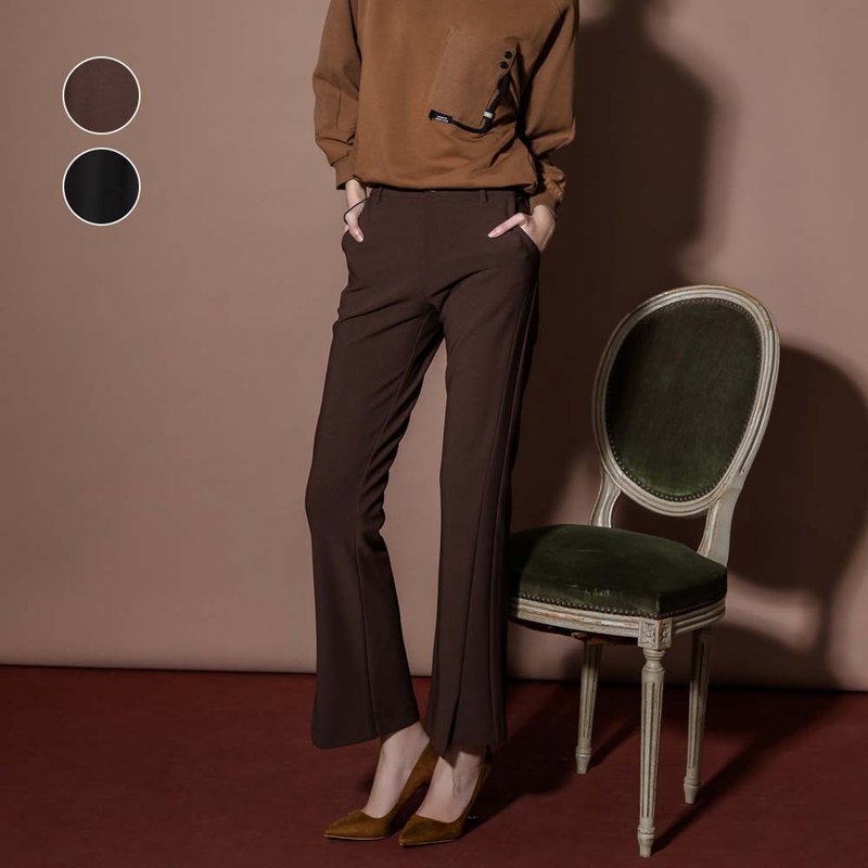 【MEDUSA】Plain Tailored Split Hem Flared Trousers - Black / Brown - Women's Pants - Polyester Brown