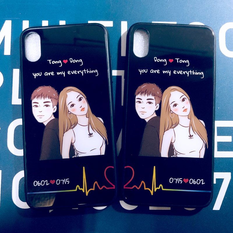 Q version hand-painted comic phone case customized couple cat and dog iPhone 15 14 Samsung OPPO - เคส/ซองมือถือ - วัสดุอื่นๆ หลากหลายสี