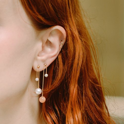 Olivia Yao Jewellery 垂墜調節式太陽石珍珠耳環/夾式耳環/耳夾