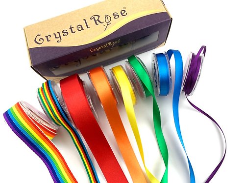 Crystal Rose Ribbon 緞帶專賣 彩虹混搭手感緞帶 Rainbow禮盒/8入