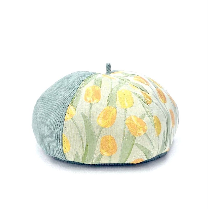 【HiGh MaLi】Autumn and winter beret/painter hat/yellow tulip/wenqinggreen#European style#art - Hats & Caps - Other Materials Multicolor