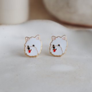 West Highland White Terrier, dog, paw earrings and clip-ons