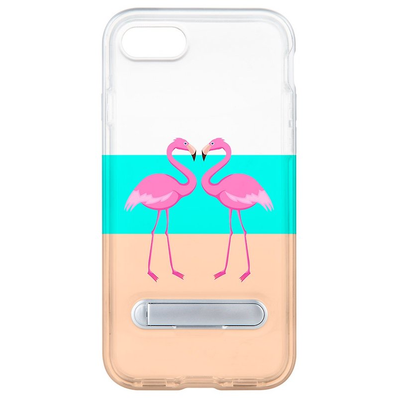 Flamingo flamingo hidden magnet holder iPhone X 8 7 6 plus mobile phone case phone case - เคส/ซองมือถือ - พลาสติก ขาว
