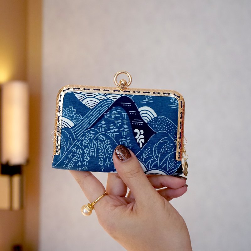 口金票卡夾 / 卡片收納 / 信用卡包 - 山野 - 零錢包/小錢包 - 棉．麻 藍色