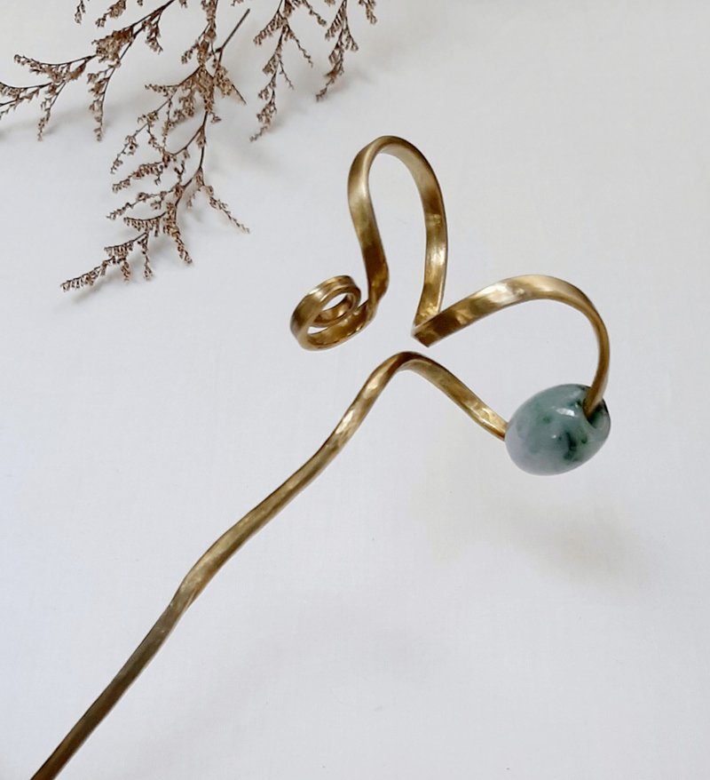 Blue and white Burmese jade streamlined hairpin - เครื่องประดับผม - โลหะ สีทอง