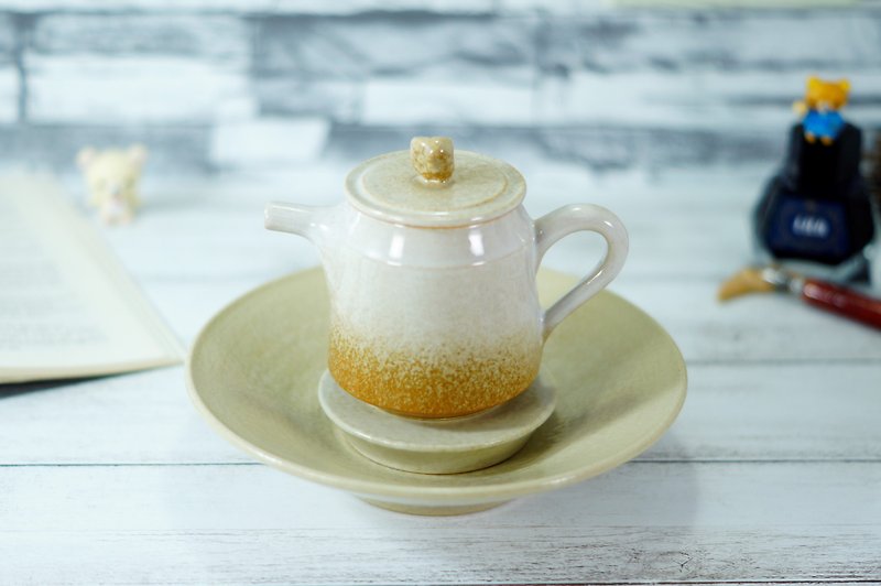 兩件式米白壺承,茶船,盞托,茶托子-直徑約18公分 - 茶壺/茶杯/茶具 - 陶 白色