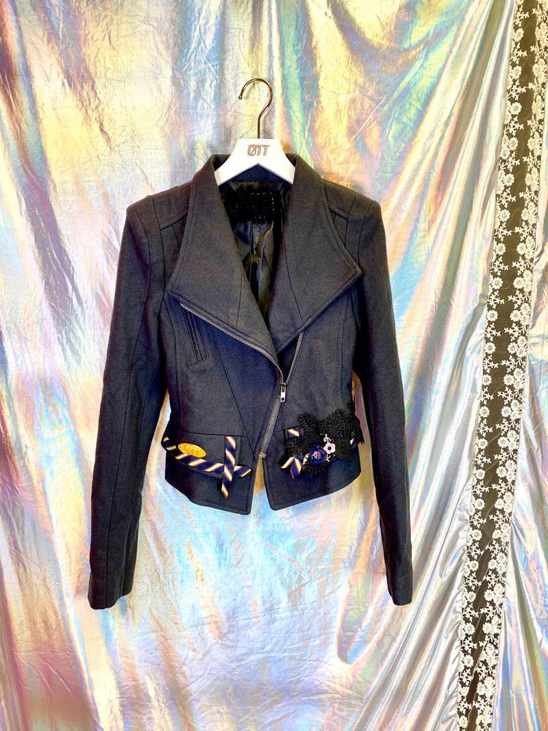 OTT獨一無二•Unique*日系灰藍色 時尚 Biker Jacket 短外套* - 女大衣/外套 - 羊毛 灰色