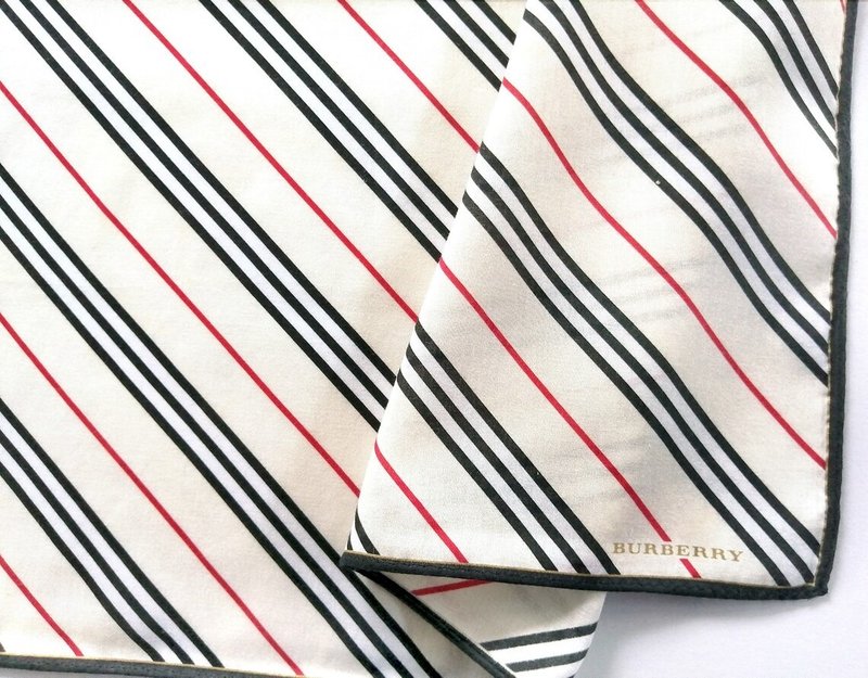 Vintage Burberry Diagonal Stripe Handkerchief-Simple & Elegant 20 x 19.5 inches - 手帕 - 棉．麻 粉紅色