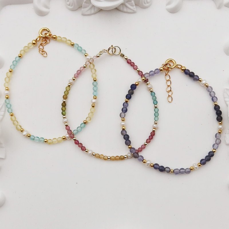 [Crystal Bracelet] Fine crystal x tourmaline x violet x pearl | Crystal Bracelet | - สร้อยข้อมือ - คริสตัล หลากหลายสี