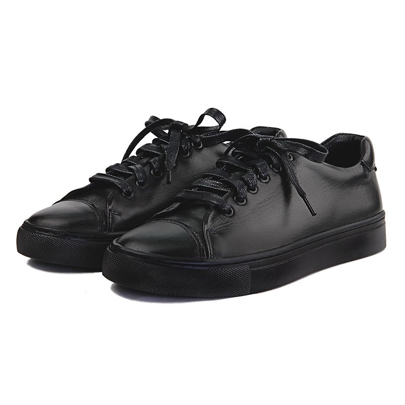 หนังแท้ รองเท้าลำลองผู้หญิง สีดำ - Mirako X Sweet Villians W1072 Black Leather Sneaker