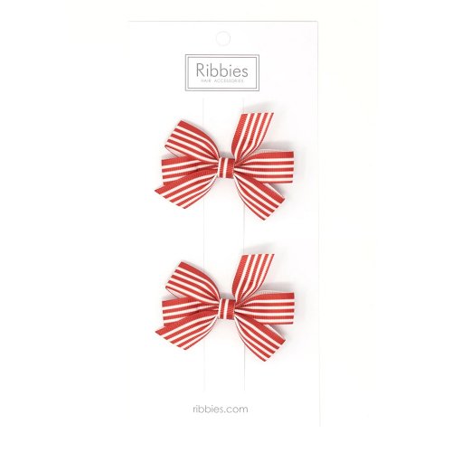 Ribbies 臺灣總代理 英國Ribbies 條紋中蝴蝶結2入組-鐵鏽紅