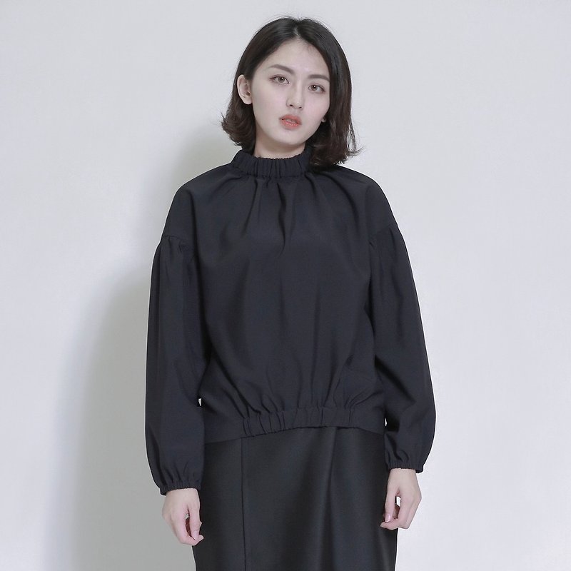 Dew Cold Loose Collar Top_7AF012_Black - เสื้อผู้หญิง - ผ้าฝ้าย/ผ้าลินิน สีดำ