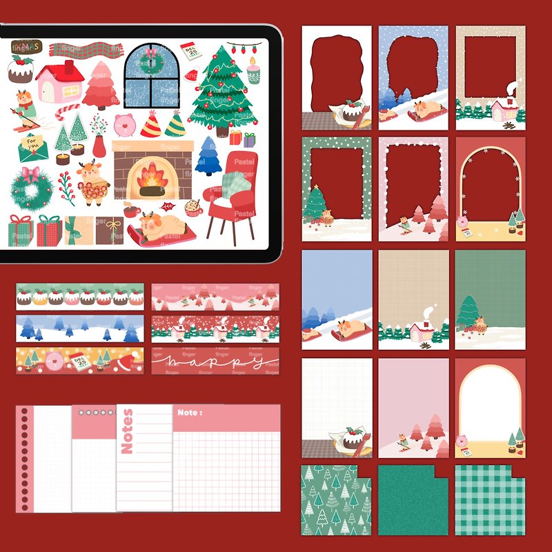 Xmas gift box | paper notes, tapes, stickers, polaroid frames. Christmas Theme - Digital Planner & Materials - Other Materials 