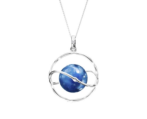 Majade Jewelry Design 14k白金藍晶石鎖骨鍊 皇家藍土星金項鍊輕珠寶 鑽石星球光環墜子