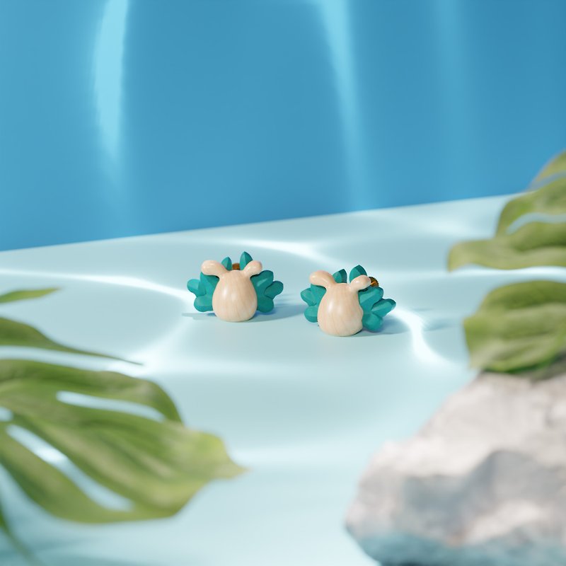 Wood Earrings & Clip-ons Multicolor - Leaf Sheep Sea Slug - Wood Earrings / Ocean Series (pierced & clip-on)