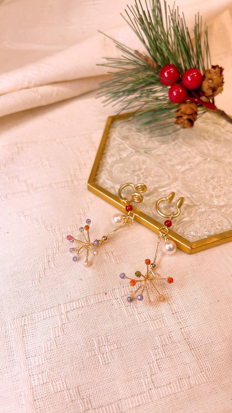 彩色珠 | 珍珠款 - 耳環/耳夾/耳骨夾 - 其他材質 紅色