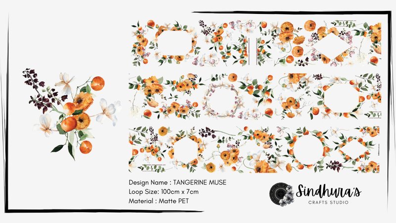 Tangerine Muse 花柄マットPETテープ 手帳素材 - ステッカー・シール - プラスチック オレンジ