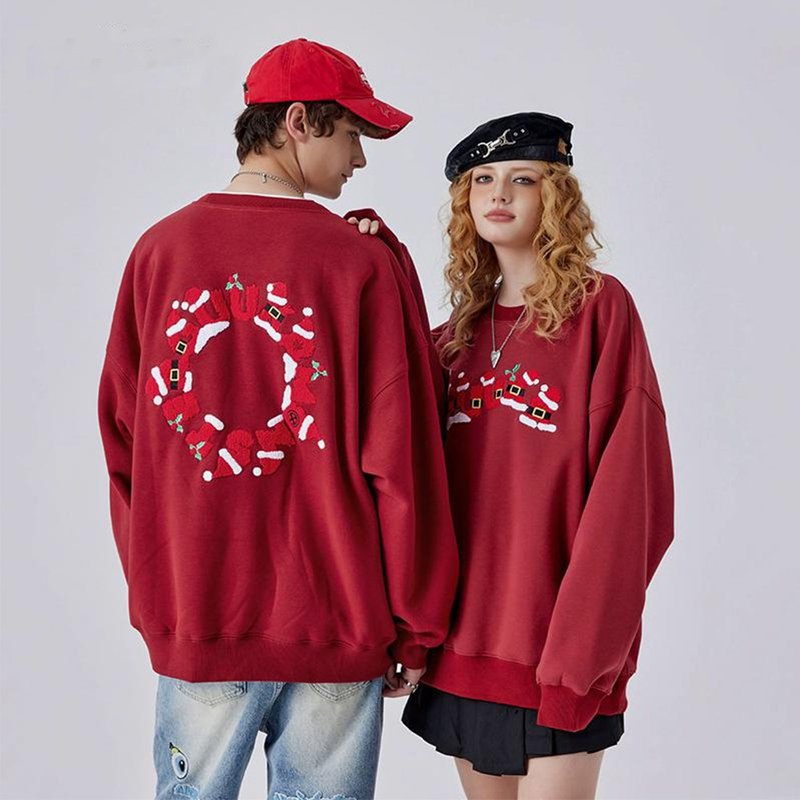 Couples' Christmas embroidered top with velvet and thick hoodie - เสื้อผู้หญิง - ผ้าฝ้าย/ผ้าลินิน 