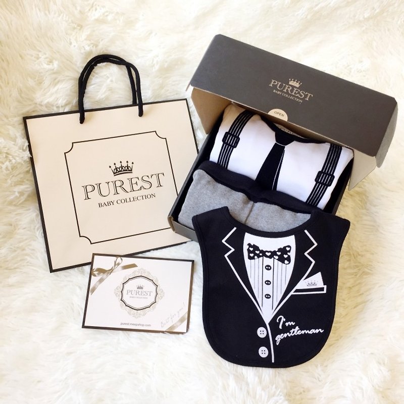 PUREST Little Gentleman Fully Armed White Tie Baby Newborn Baby Newborn Luxury Gift Set - Baby Gift Sets - Cotton & Hemp 